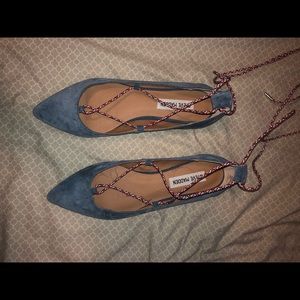 Blue suede flats